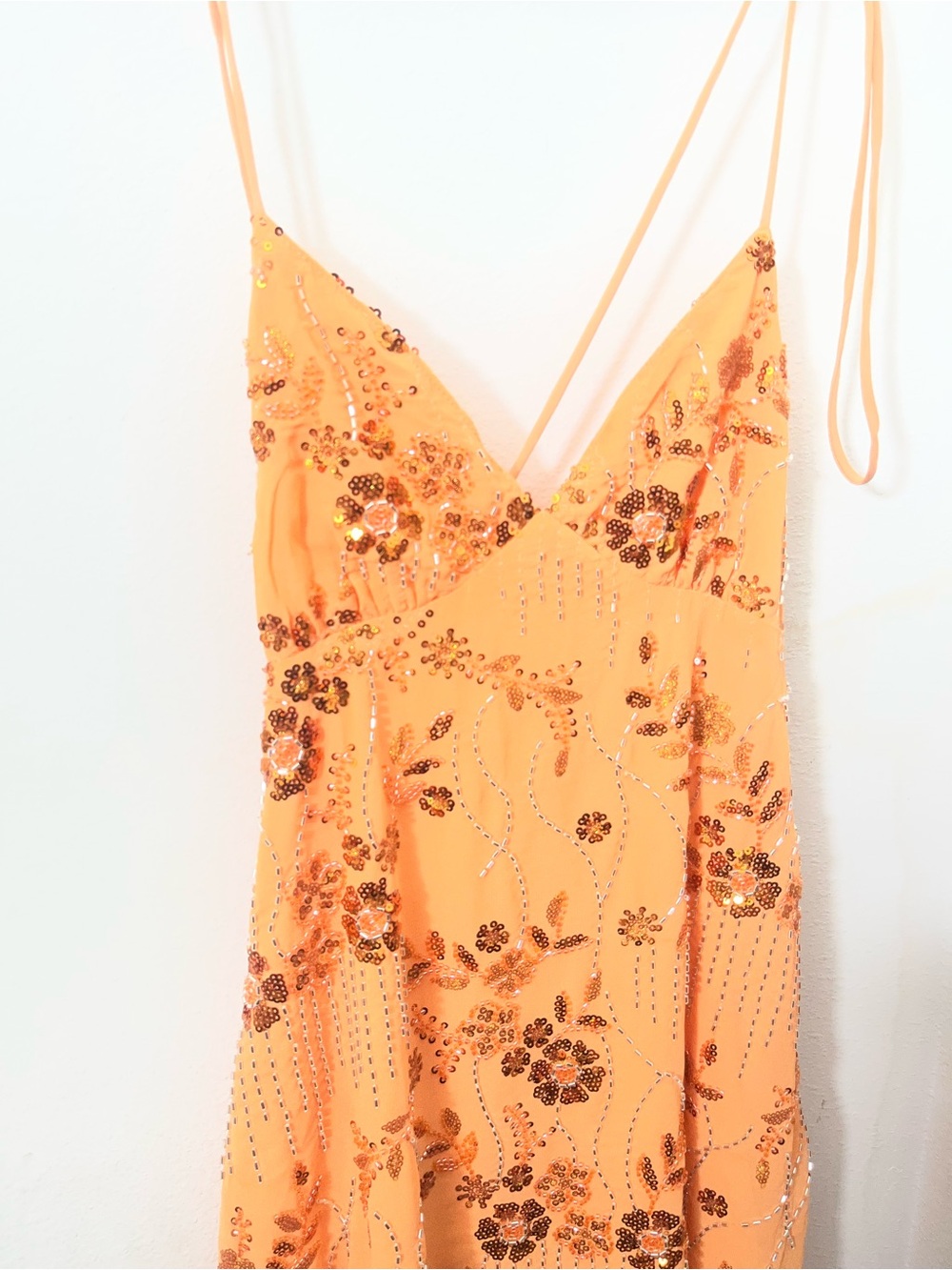 Vintage Vibe Fairy Embellished Sequin Mini Dress Y2K Sorbet Orange